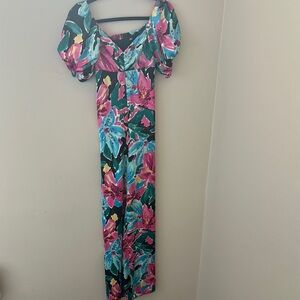 Zara Blue and Pink Asymmetrical Ruffled Jumpsuit